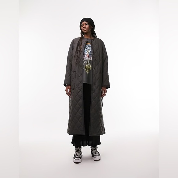 Topshop Collarless Quilted Coat - Picture 2 of 6